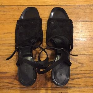 Zara Dotted Mesh Geometric Mid Heels Sandals